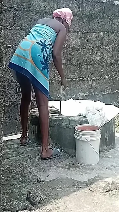 Sexy Village Girl Bath Outside the Compound