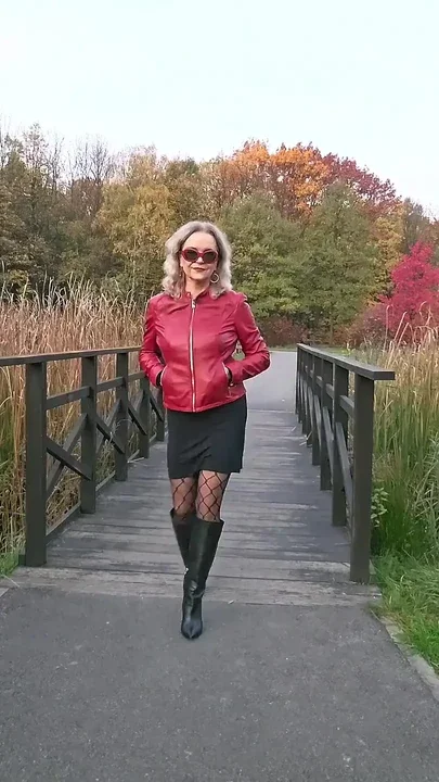 Red Leather Jacket & Black Leather Boots