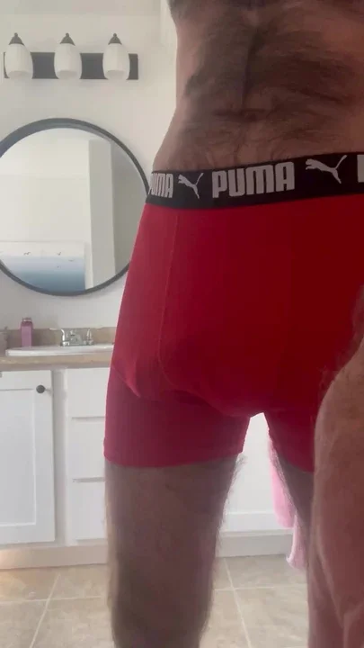 Bulge play to bare stiff prick and balls