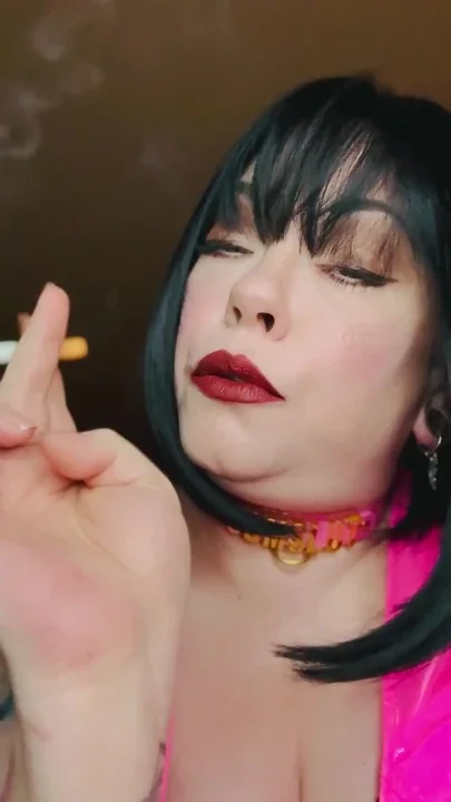 Pink PVC & A New Collar BBW Tina Snua Smokes A Winston Cork 10 Cigarette -