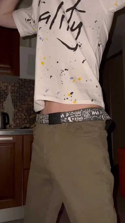 The guy undresses and unbuttons the fly jerks off and cums a lot on the floor