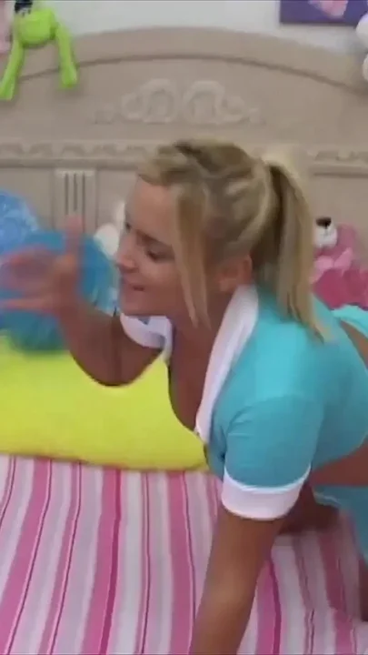 Blonde Young and Horny Alone in Bed with the Teddy