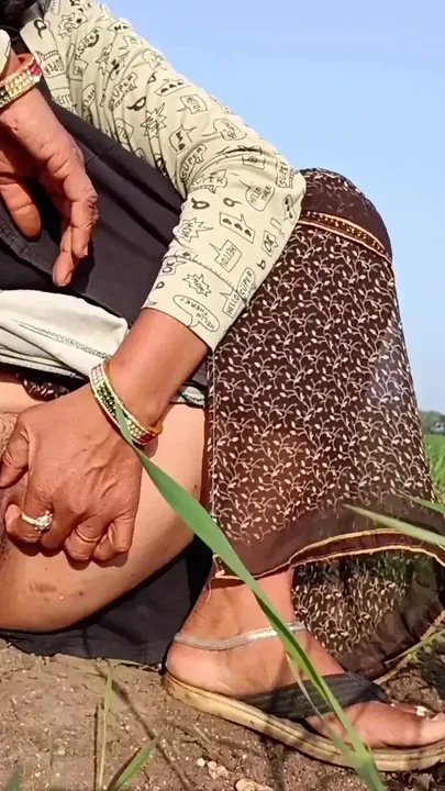 In the open open jungle wheat field the outdoor sister-in-law is peeing and
