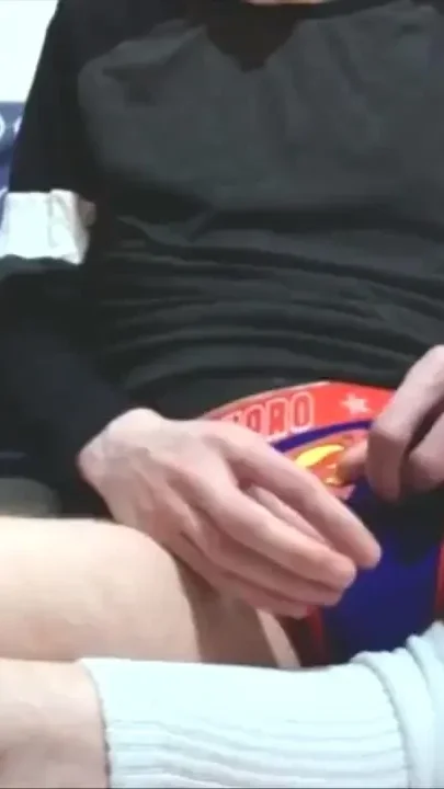 Playing in Superhero underwear with cumshot