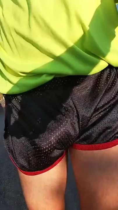 Tight Shiny Sport Shorts Bulging Routine freeballing Outdoors