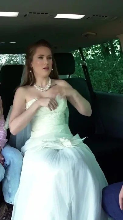 BRIDE4K Threesome with sexy teen bride with natural tits in the car Clip 1
