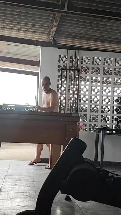 Camera films straight players playing pool and naked Clip 1