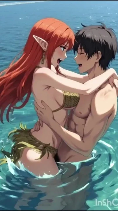 Redhead anime hentai girl fucks in the water Clip 2