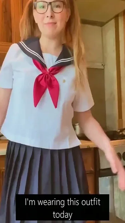 Cosplay in Japanese College Uniform Girl Masturbates and Cums in the Kitchen