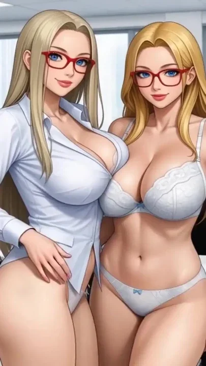 Lesbian blonde kiss in office Ai animation Clip 3
