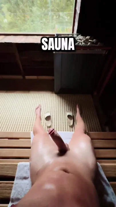 Sweat dripping from the club-hard cock in the public sauna