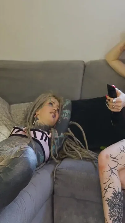 Alt Punk Girls Share a Tattoo Cock