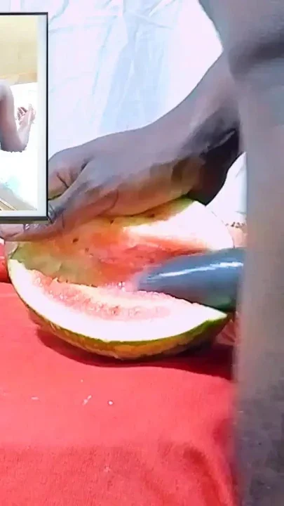 Teen Fucking watermelon while watching porn movie of Dicksex and Givensex
