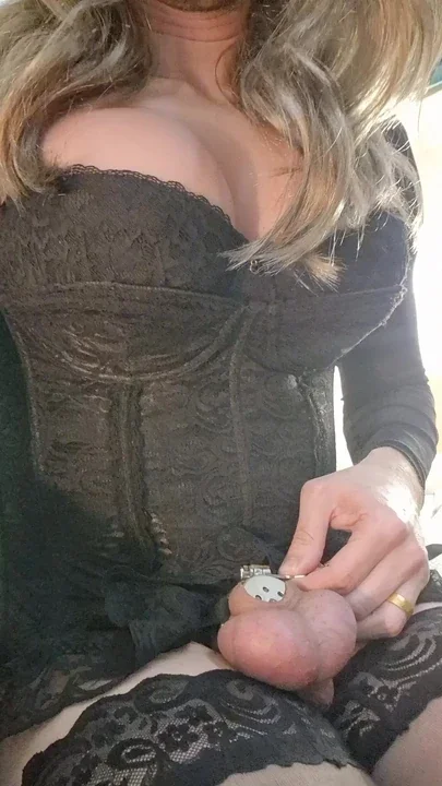 Releasing my caged cock after hours of denial and torment