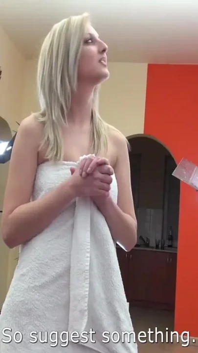 A shy blonde fucks for a huge cumshot