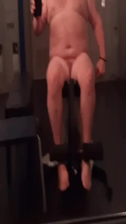 Fat Muscle Chub With Tiny Penis Doing Calf Extensions