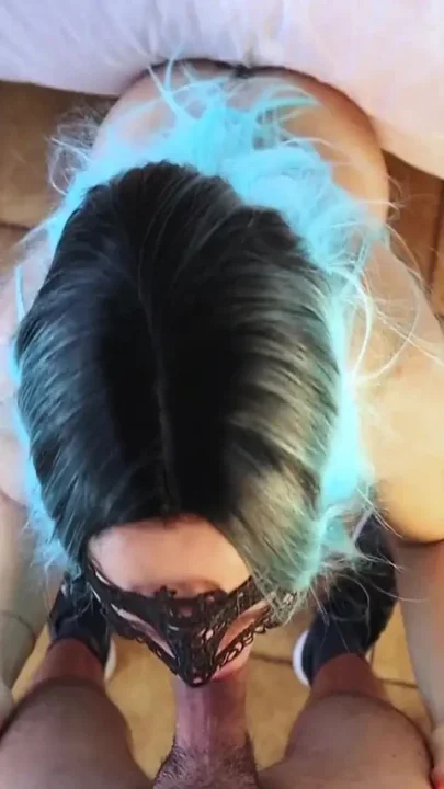 Blue hair teen blowjob and cum in mouth - oral creampie
