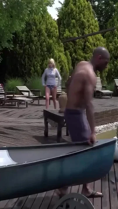 Blonde Babe Gangbanged by Black Stepbrothers Poolside