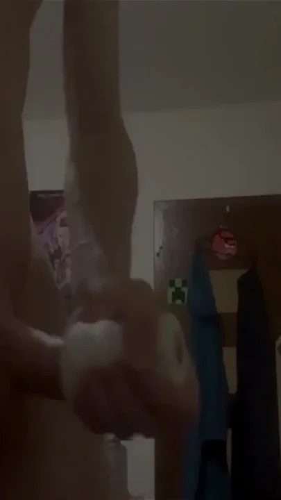 Horny Twink Milking His Dick and Playing with 21cm Dildo- Ass Stretcher