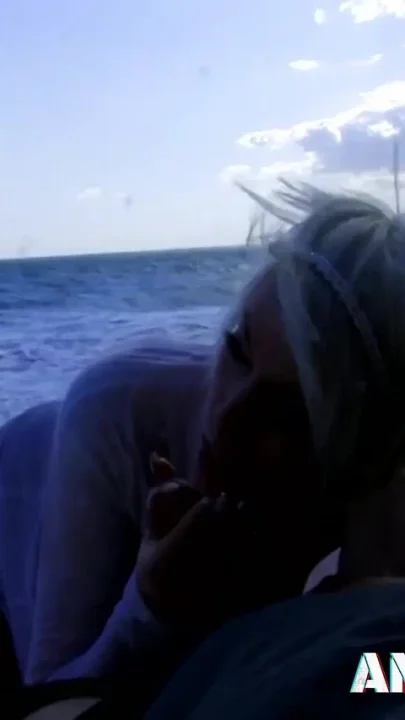 Beach facial for blonde slut Milky Leo as she fucks hardcore