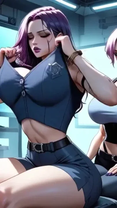 Cyberpunk police officer women undress Ai animation Clip 2