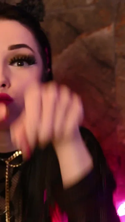 Sexy Cat in Ears and Handcuffs Kneels and Gives a Deep Until She Cums on Her Face