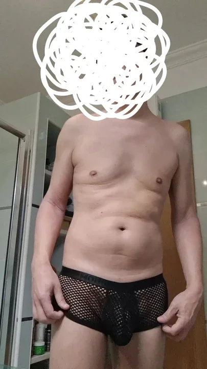 Pulling down my see-through boxerbriefs for a better view