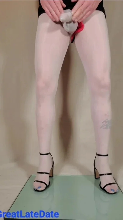 Bisexual Boy in Sheath Pantyhose Thong and Sexy High Heels - Crossdresser Femboy Clip 1