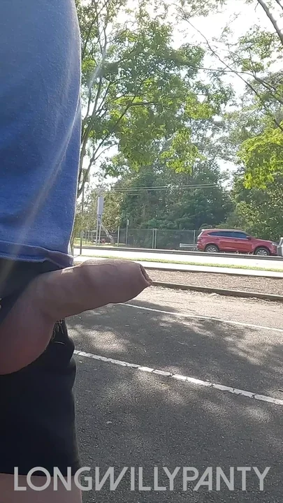 Amateur straight guy flashes his cock next to the busy road
