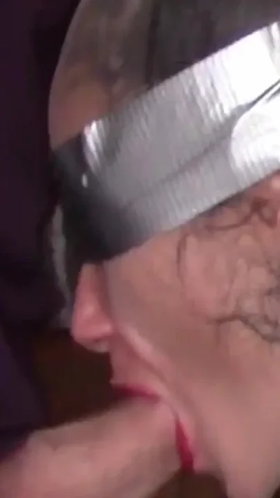 Hooded in Nylon Blindfolded with Duct Tape Facialized and Cummed in Mouth
