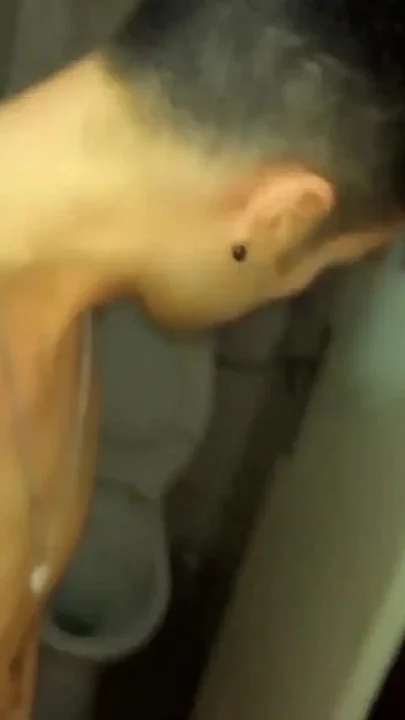 Twink Risky Jerks Cock at the Public Toilet and Cums on Occupied Cabin