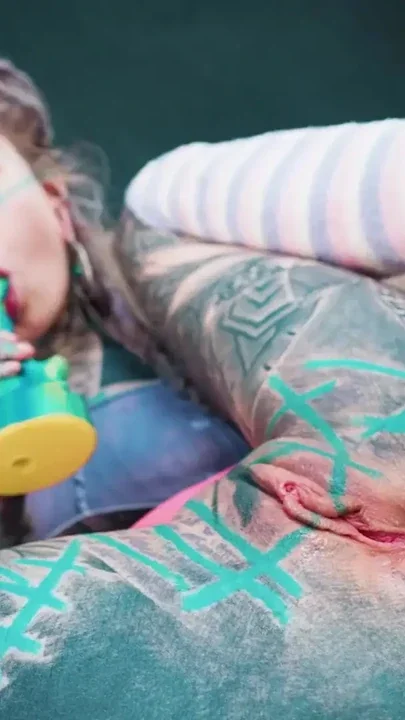 TATTOOED hippie ANAL fuck herself with dildo with BIG DICK Clip 2