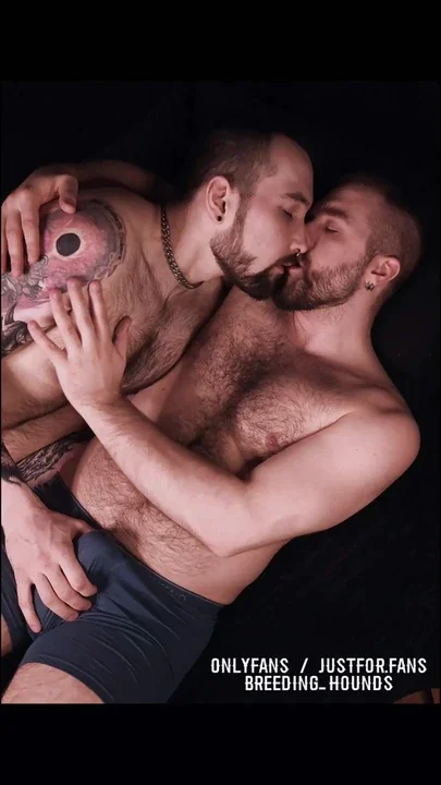 Hairy muscled straight husbands kissing cuddling and fooling around sensually