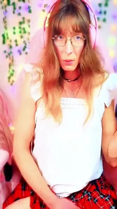 Cute T Girl in College Girl Outfit Masturbating