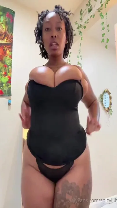 Ebony Babe Dancing Showing Her Big Boobs and Nice Hairy Pussy