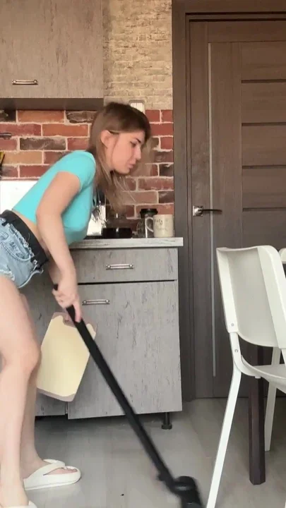The Cleaning Lady Couldn't Stand It and Wet Her Shorts