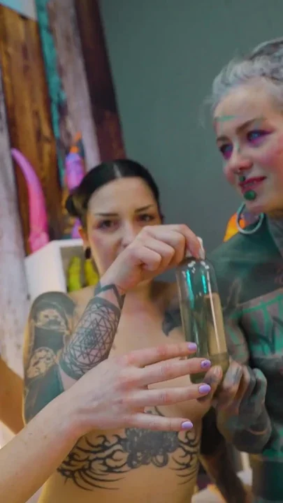 Oily Lesbian Metal Toy Threesome Girls Slippery Fuck