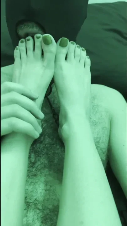 My slave licks my feet well while blindfolded and on a leash