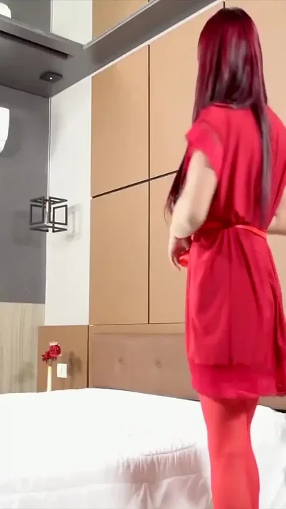 Hot Tgirl in Sexy Red Stockings Rayssa Pereira Jerks off
