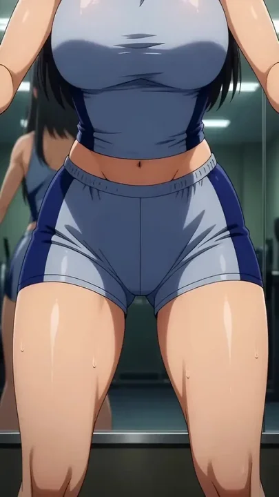Schoolgirl gym uniform cameltoe squats