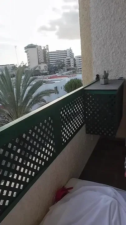 Teasing His Big Cock on Our Hotel Balcony