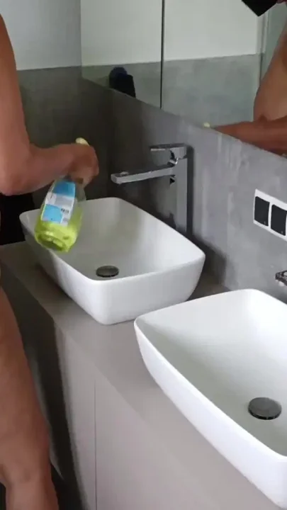 Junior Is Sitting at the Toilet and I Am Cleaning the Bathroom Naked in Front of Him