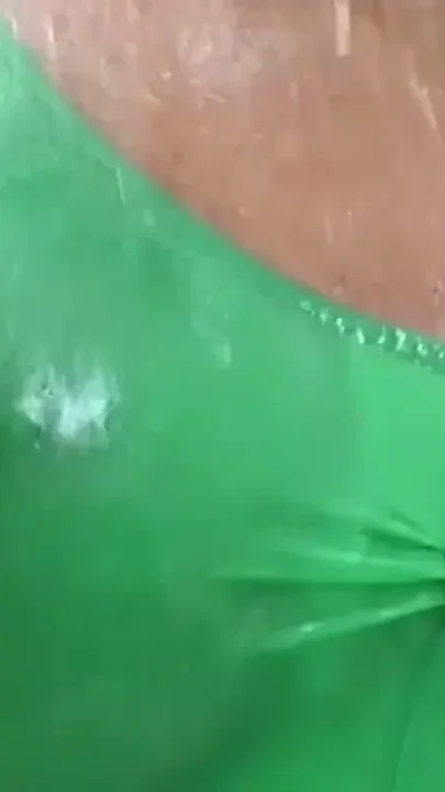 Long tongue pierced teen takes a hot spandex shower