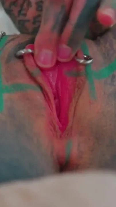 Heavily Ink'd TEEN Self fucking Big Toy Clip 1