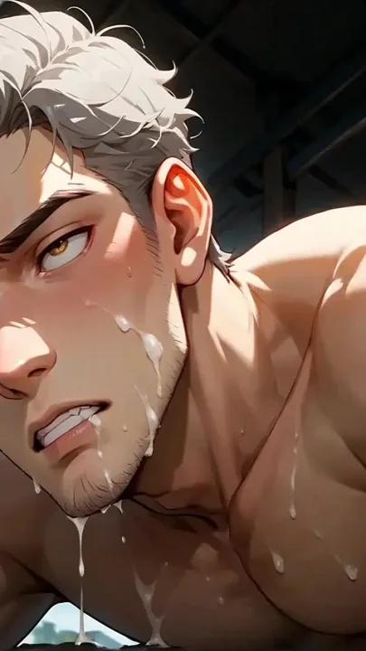 Gray-haired Muscle's Industrial Cum Show Fantastic XXX with Naked Gay Men