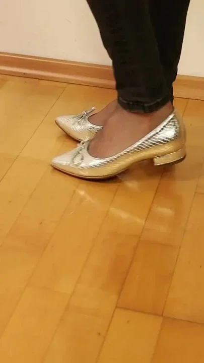 Asmr Nylon Footsteps - Shiny Flats Tapping on Wooden Floor