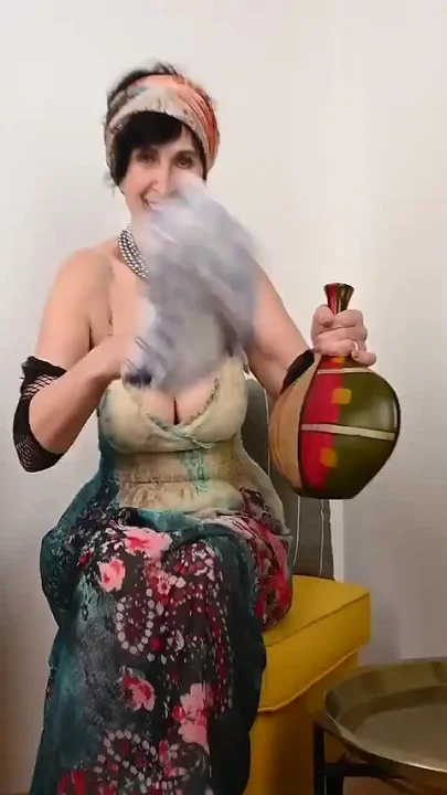 64yo Hairy Mature GILF Minia Masturbates in White Fishnet Stockings