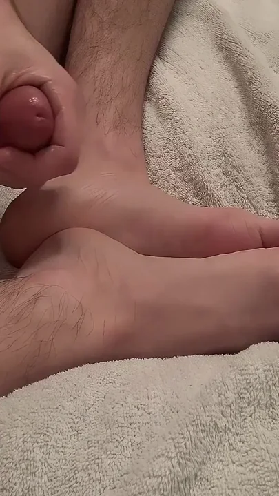 Straight Guy Blasts Thick Ropes of Cum All Over His Smooth Feet Close-up