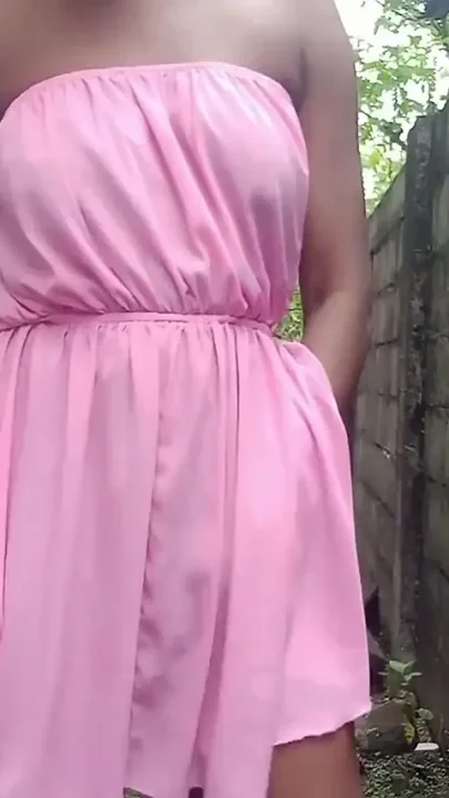Teasing in a Pink Dress Squeezing My Boobs Fingering Rubbing My Wet Hairy Pussy