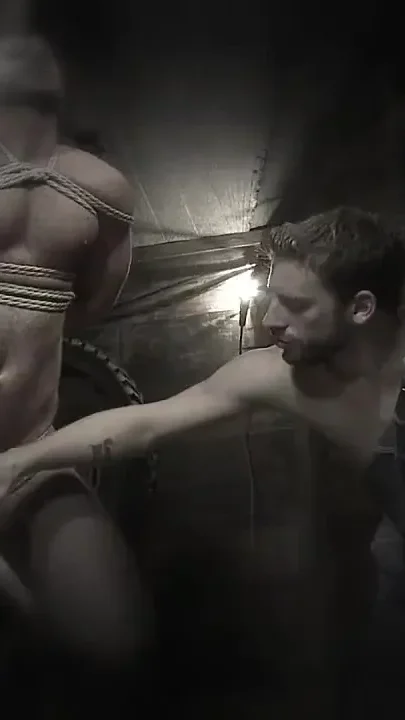 Hairy Muscle Hunk Has His Cock Edged by Two Farmers